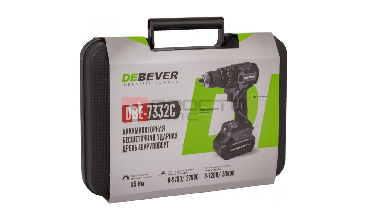  DBE-7332C Дрель-шуруповерт аккумуляторная DeBever бесщеточная, ударная, 85Nm, 20+3, 13мм, 20В (1)