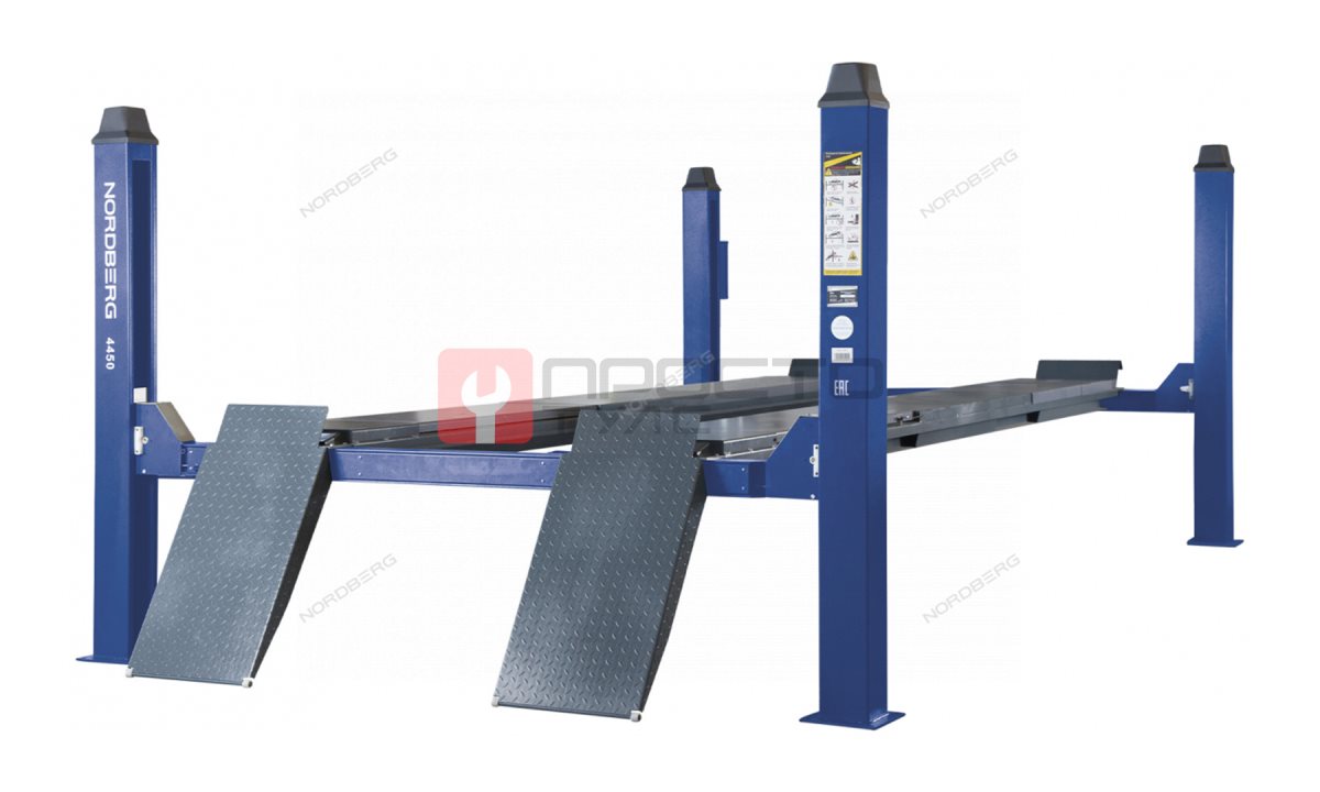  Подъемник четырехстоечный 5 т, без траверсы, для сход-развала, механическое снятие, синий NORDBERG 4450_MB (0)