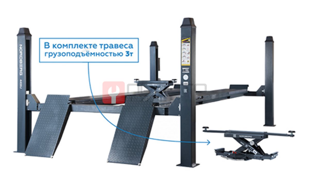 Подъемник 380V 4х стоечный 5т, c ручной траверсой 3т, 380В (Серый) NORDBERG 4450J (0)