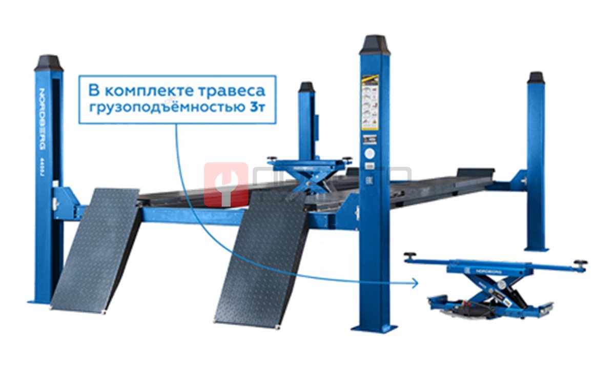  Подъемник 4х стоечный 5т, c ручной траверсой 3т, 380В (синий) NORDBERG 4450J (0)
