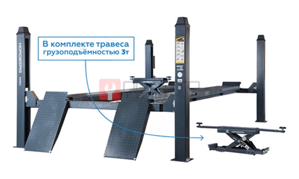  Подъемник 4х-стоечный 5т, c траверсой (от гидростанции) 3т, 380В для сход-развала (серый) NORDBERG 4450 (0)