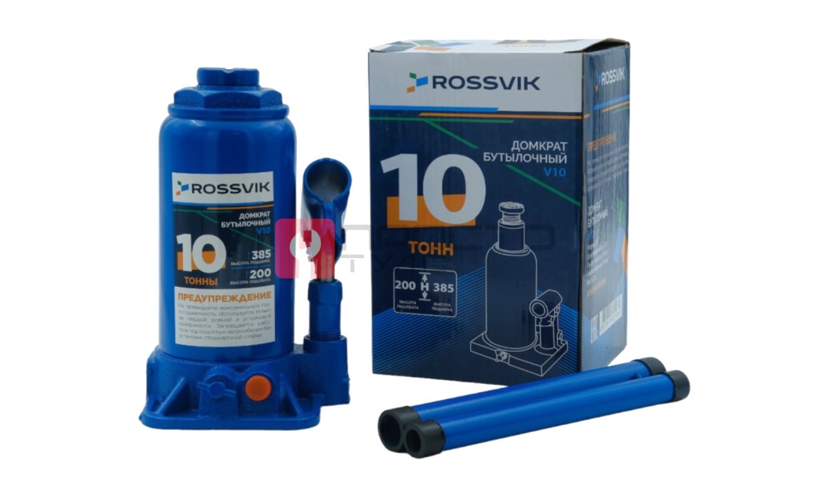 Домкрат бутылочный ROSSVIK V10, г/п 10,0 т, 200-385 мм, синий (0)