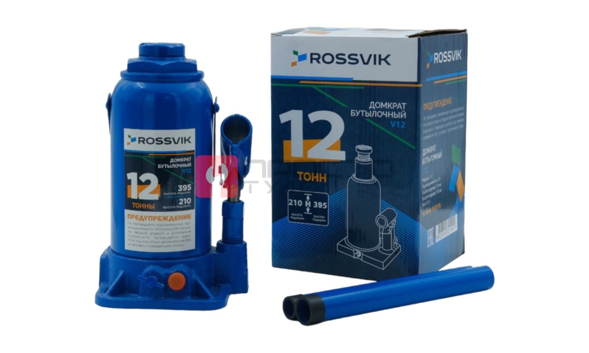  Домкрат бутылочный ROSSVIK V12, г/п 12,0 т, 210-395 мм, синий (0)