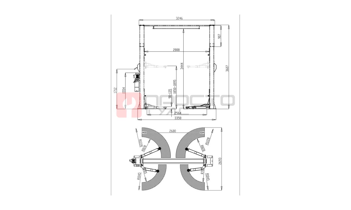  Автоподъемник двухстоечный ROSSVIK V2-4LH г/п 4.0т, 380В, с верхней синхронизацией. Синий (1)