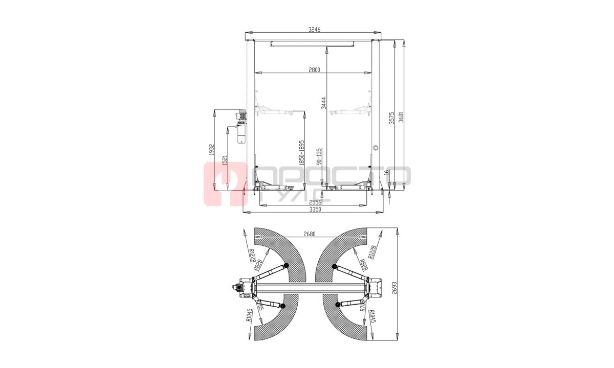  Автоподъемник двухстоечный ROSSVIK V2-4L г/п 4.0т, 220В, с верхней синхронизацией. Цвет серый (1)
