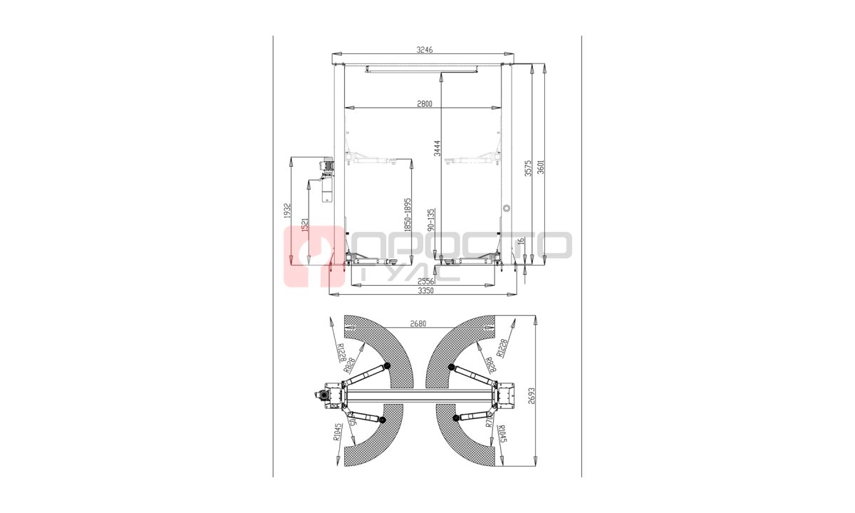  Автоподъемник двухстоечный ROSSVIK V2-4L г/п 4.0т, 380В, электрогидравлический с верхней синхронизац (1)