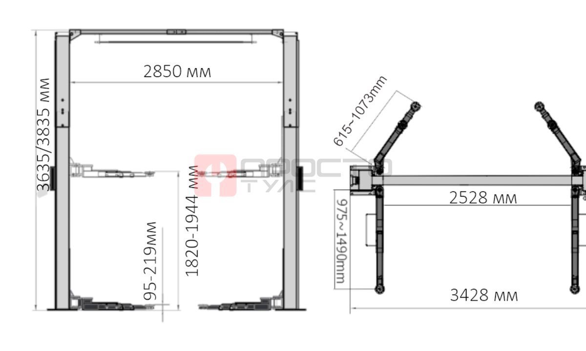  E240SAC Двухстоечный подъемник 4 т. с электрическими стопорами (Красный) (1)