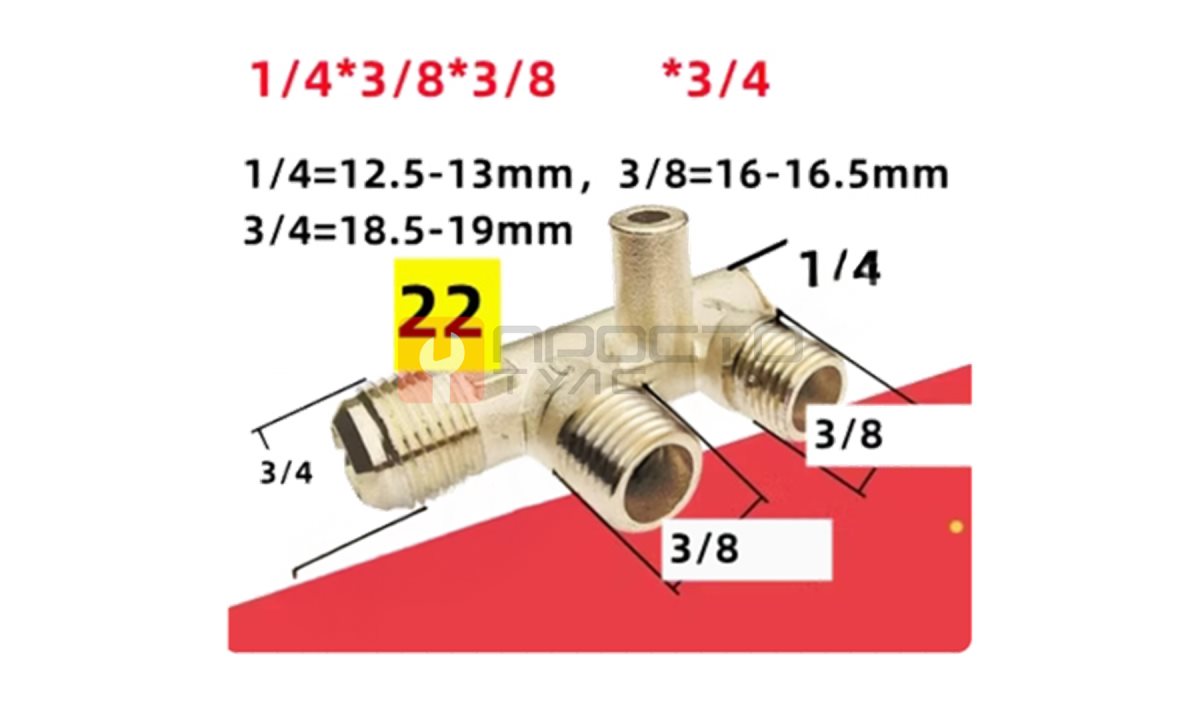  Прямое соединение, четырех ходовой 22 1/4*3/8*3/8*3/4 (0)