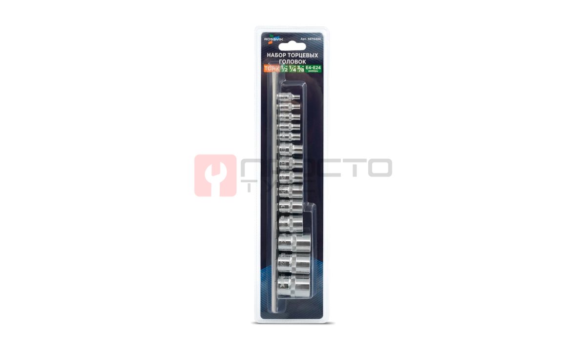  Набор головок на держателе ROSSVIK SST0424, 1/4