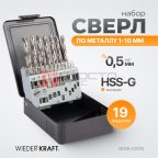  WDK-DG19 Набор сверл по металлу 1-10 мм, шаг 0.5 мм, HSS-G, 19 предметов, металлический кейс (2)