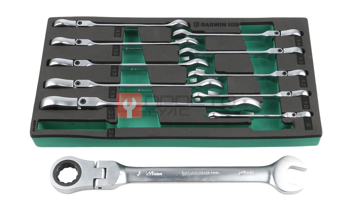  GARWIN PRO 646175 Набор ключей комбинированных трещоточных с шарниром 8-24 мм, 11 пр. в ложементе EVA (0)