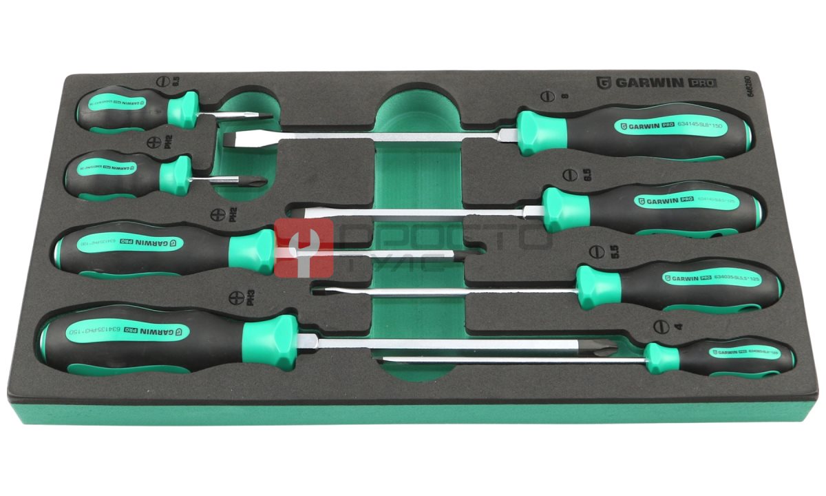  GARWIN PRO 646280 Набор отверток цельнометаллических и стандартных 8 пр. в ложементе EVA (0)