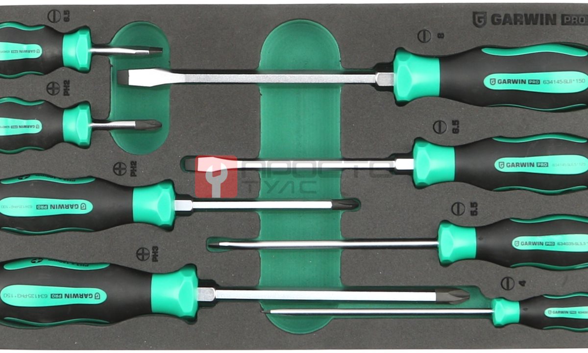  GARWIN PRO 646280 Набор отверток цельнометаллических и стандартных 8 пр. в ложементе EVA (1)
