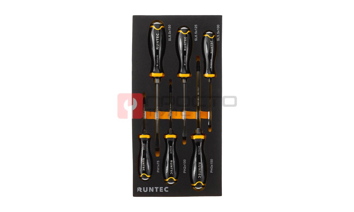  RUNTEC RT-SD3E6F Набор усиленных отверток RUNTEC CrV со сквозным стержнем в ложементе EVA, 6 предметов (1)