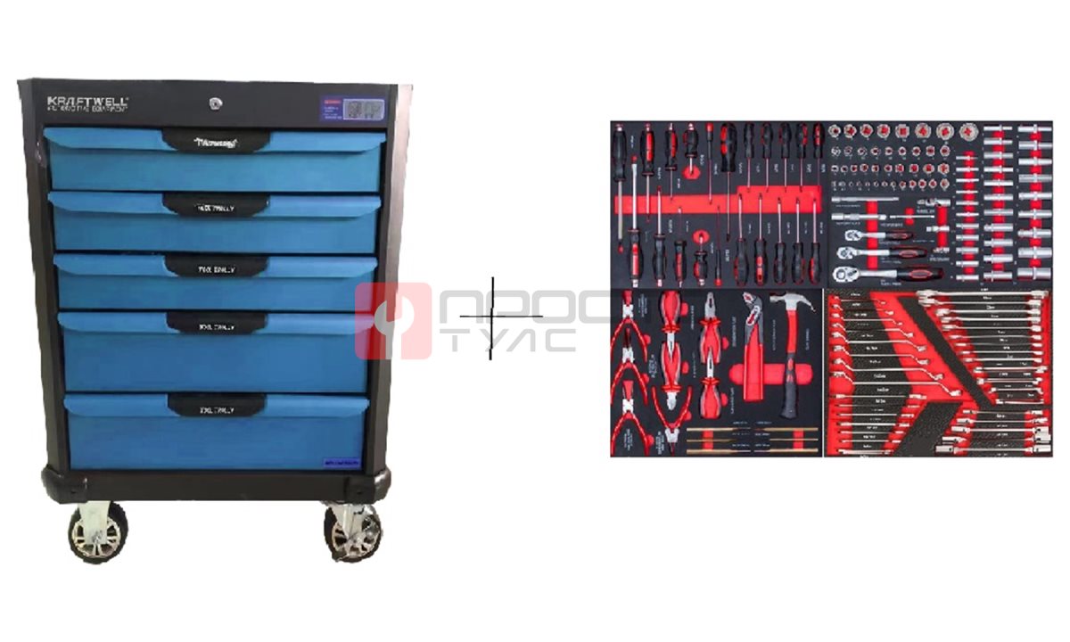  KraftWell KRW-TTB+SET157 Тележка с 5 ящиками+ПОДАРОК инструмент 157 предметов (0)
