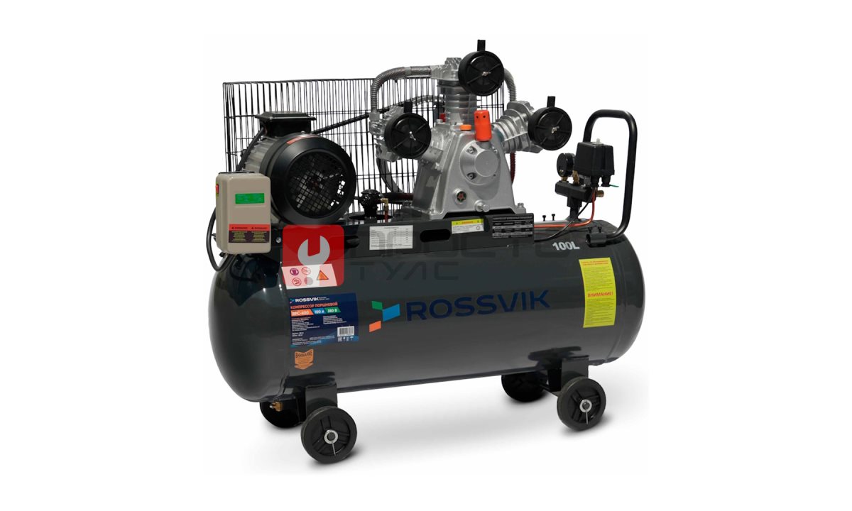  Компрессор ROSSVIK RPC-400, 400 л/мин, 10 бар, ресивер 100 л, 380 В/3 кВт, серый (0)