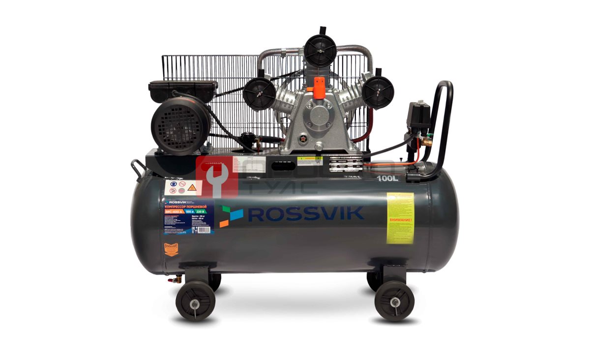  Компрессор ROSSVIK RPC-400A, 400 л/мин, 10 бар, ресивер 100 л, 220 В/2,2 кВт, серый (1)