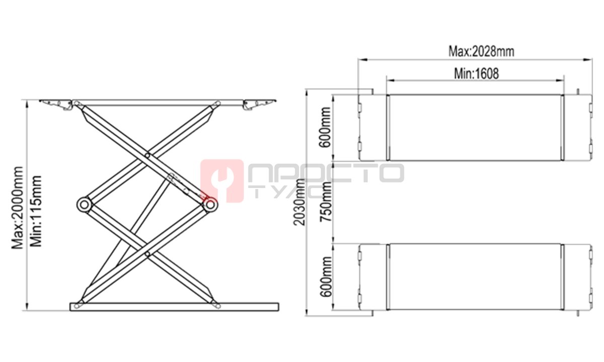  S320 Ножничный (двойные ножницы короткая платформа) напольный подъемник, 3 т. (1)