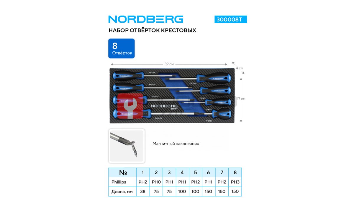  Набор отверток крестовых в ложементе, 8 предметов NORDBERG 300008T (1)