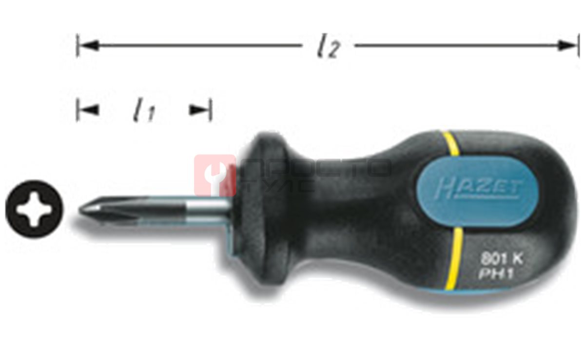  Отвёртка короткая PH2х25 мм HAZET 801K-PH2(835U-PH02) (0)
