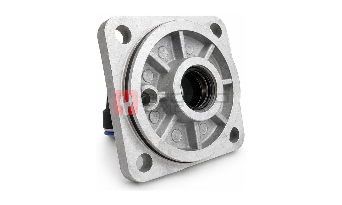  Фланец (крышка) подстольного цилиндра 70 мм (78*78 мм) с фитингом (1)