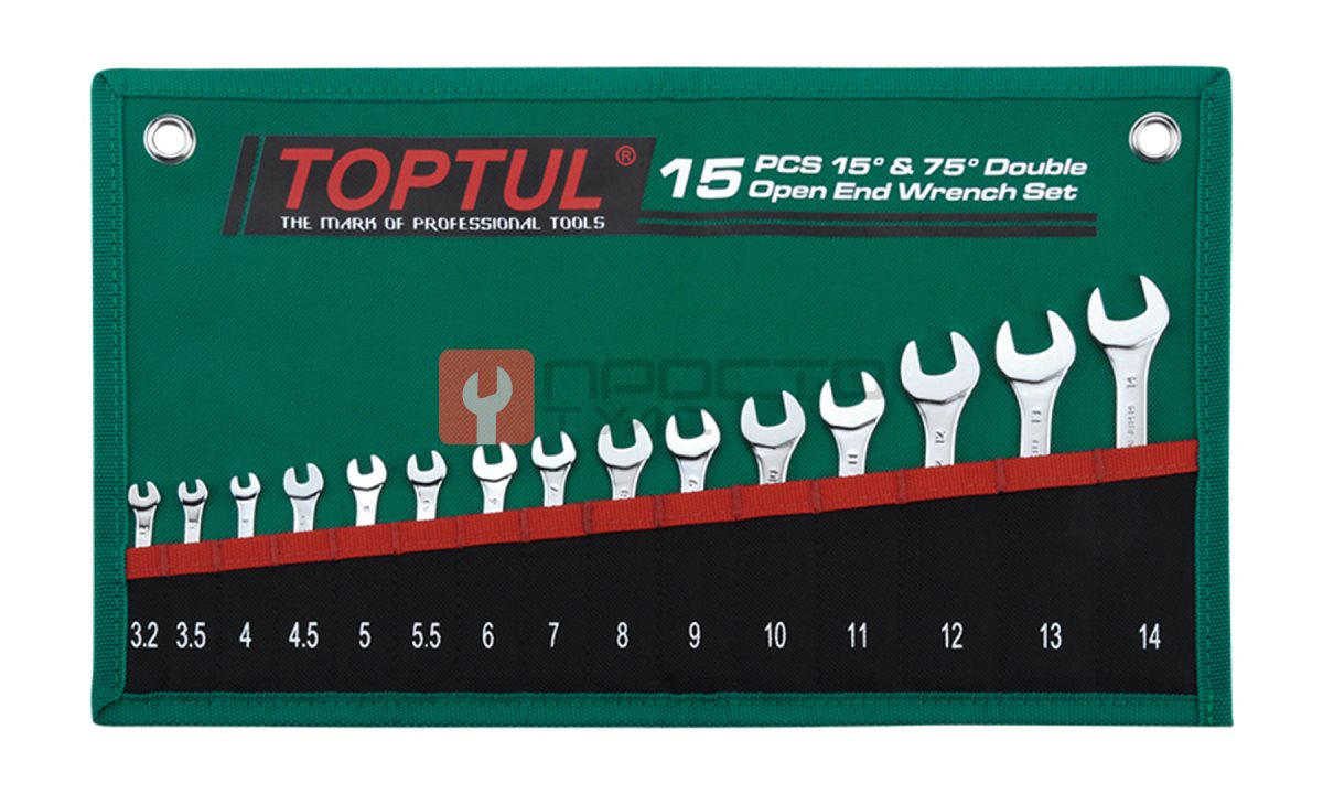  Набор рожковых ключей 15 шт. 3,2-14мм 15°х75° TOPTUL GRAJ1501 (0)