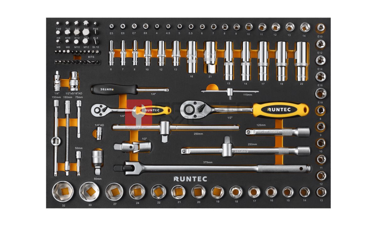  RUNTEC RT-HT220STD-6G Тележка инструментальная 6 полочная Standart серая с комплектом инструмента, 220 предметов (1)