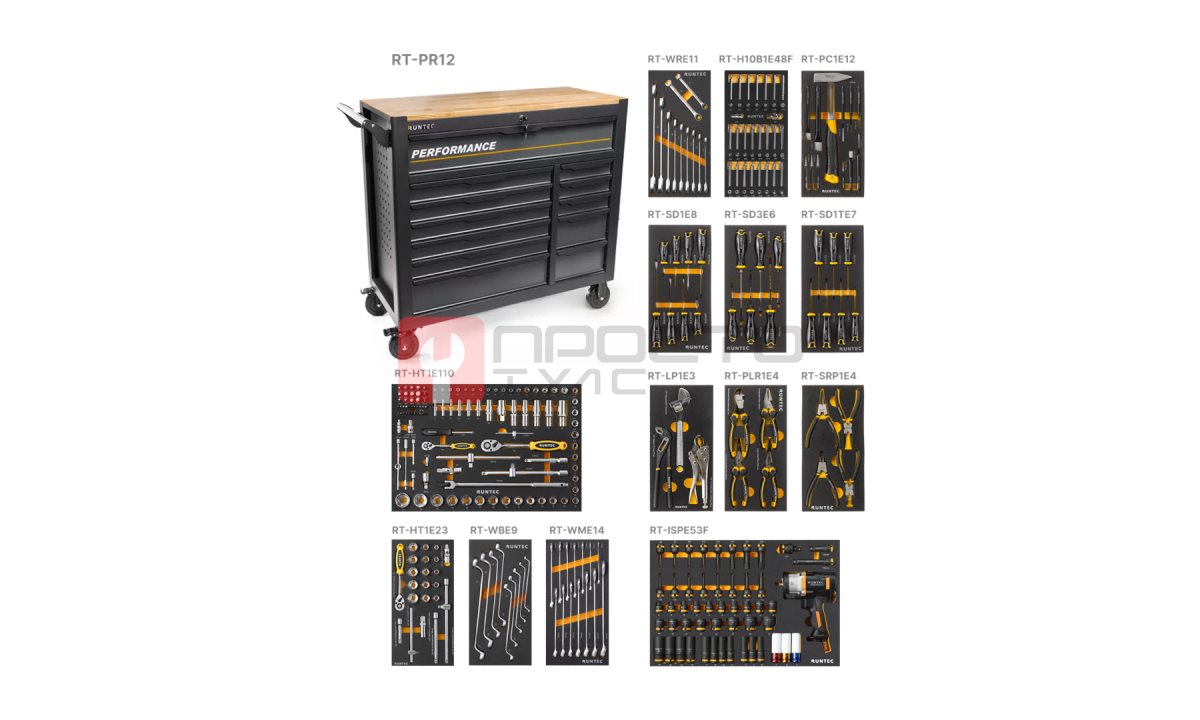 RUNTEC RT-HT313PR12 Тележка инструментальная 12 полочная Performance с комплектом инструмента, 313 предметов (0)