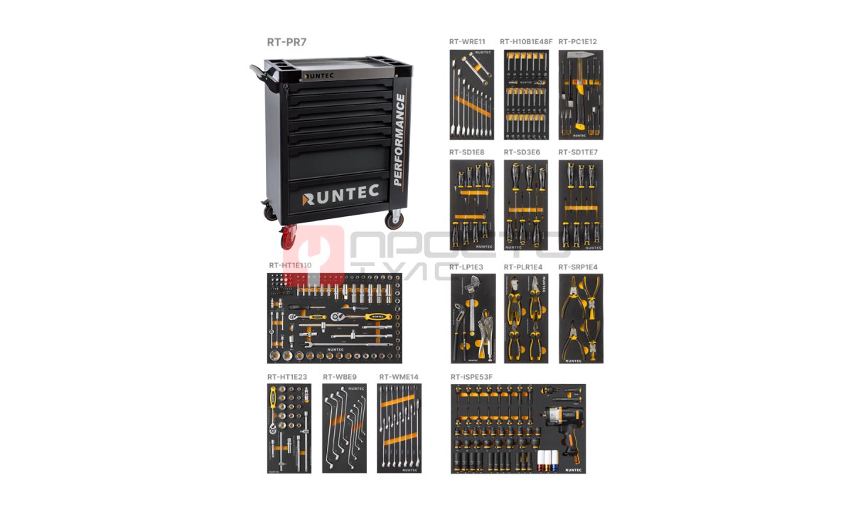  RUNTEC RT-HT313PR7 Тележка инструментальная 7 полочная Performance с комплектом инструмента, 313 предметов (0)