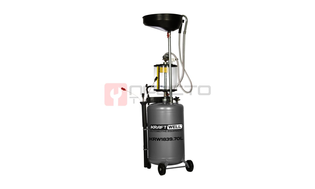 KraftWell KRW1839.70L Установка для слива и откачки масла/антифриза с подъемной ванной и мерной емкостью, мобильная, объем 70 л (0)