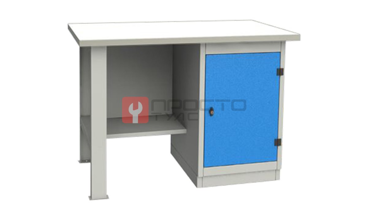 GARWIN INDUSTRIAL 004025-1 Верстак однотумбовый, тумба с дверцей с оцинкованной столешницей 1200 мм (синий RAL5005) (0)