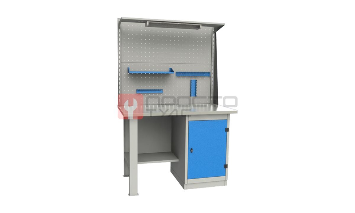  GARWIN INDUSTRIAL 004025-1 Верстак однотумбовый, тумба с дверцей с оцинкованной столешницей 1200 мм (синий RAL5005) (1)