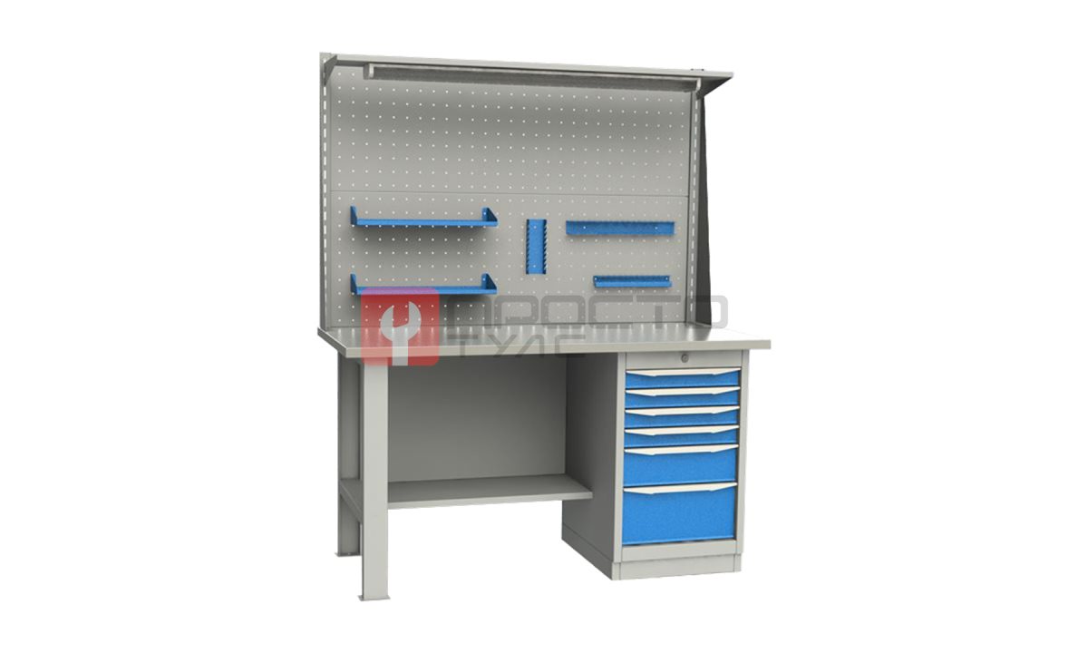  GARWIN INDUSTRIAL 004040-4 Верстак однотумбовый, тумба с 6 ящиками с оцинкованной столешницей 1500 мм (синий RAL5005) (1)