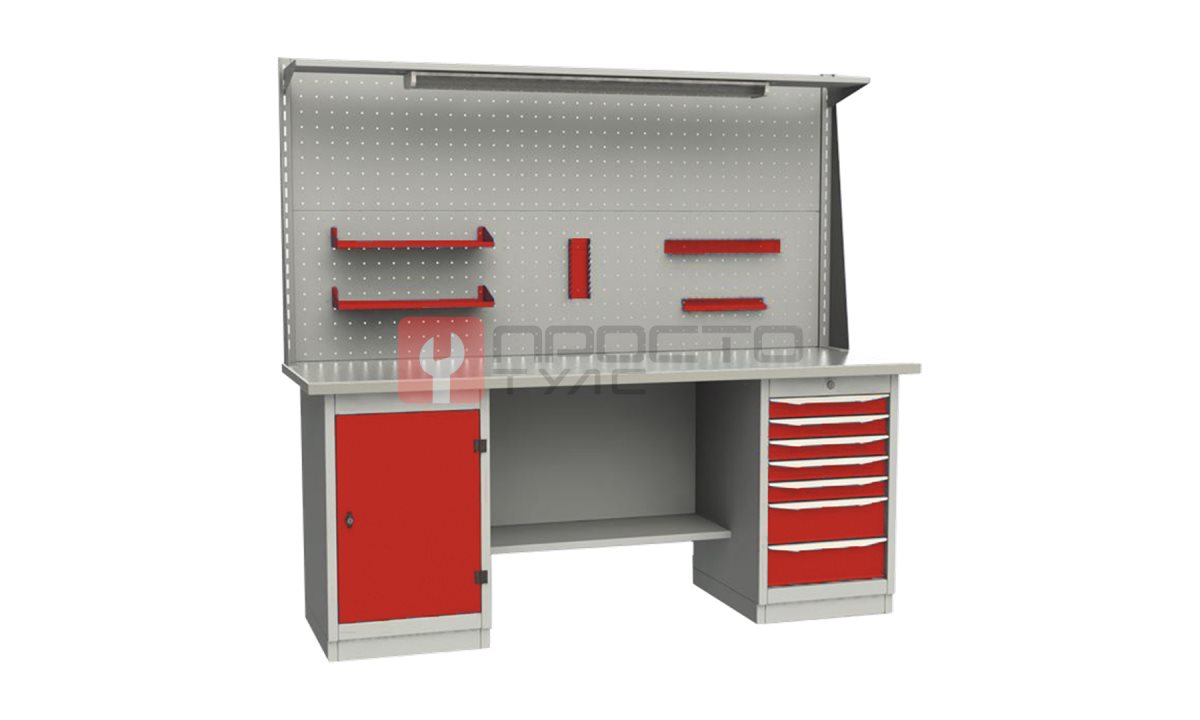  GARWIN INDUSTRIAL 004075-6 Верстак двухтумбовый с дверцей и 7 ящиками с оцинкованной столешницей 2000 мм (красный RAL3000) (1)