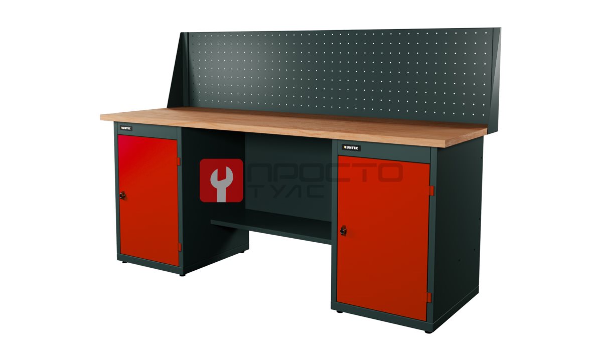  RUNTEC RTI20F-TI0-TI0-P20-3020 Верстак серии Industrial, 2000 мм, фанера, тумба с дверью + тумба с дверью, экран 500, красный RAL 3020 (0)