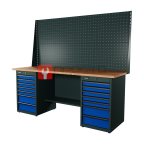  RUNTEC RTI20F-TI7-TI7-P20-P20-5005 Верстак серии Industrial, 2000 мм, фанера, тумба с 7-ю ящиками + тумба с 7-ю ящиками, экран 1000, синий RAL 5 мни (0)