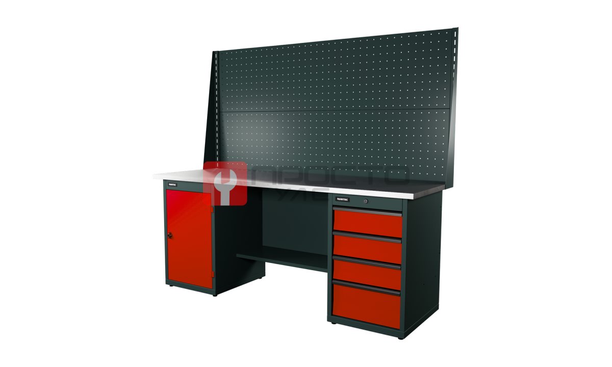  RUNTEC RTI20Z-TI0-TI4-P20-P20-3020 Верстак серии Industrial, 2000 мм, оцинк, тумба с дверью + тумба с 4-мя ящиками, экран 1000, красный RAL 3020 (0)