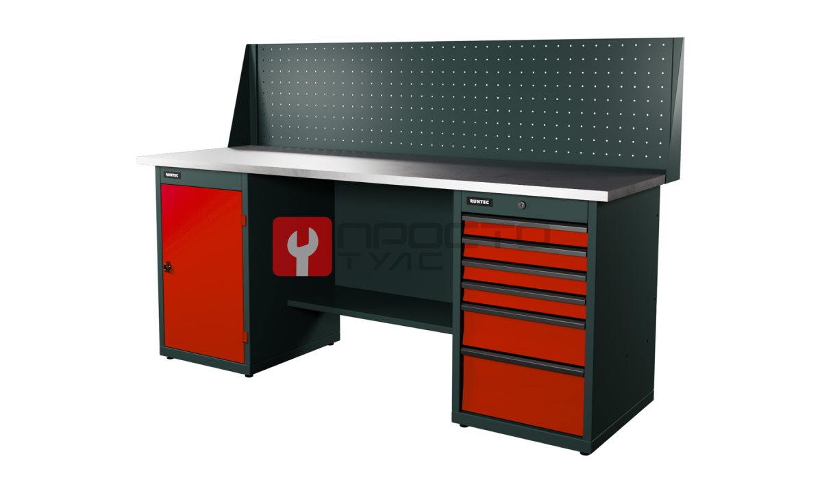  RUNTEC RTI20Z-TI0-TI6-P20-3020 Верстак серии Industrial, 2000 мм, оцинк, тумба с дверью + тумба с 6-ю ящиками, экран 500, красный RAL 3020 (0)