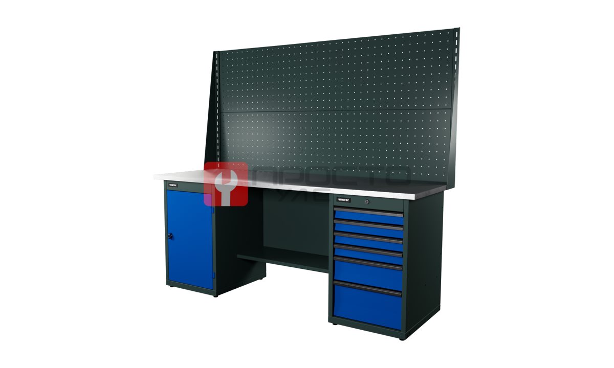  RUNTEC RTI20Z-TI0-TI6-P20-P20-5005 Верстак серии Industrial, 2000 мм, оцинк, тумба с дверью + тумба с 6-ю ящиками, экран 1000, синий RAL 5005 (0)