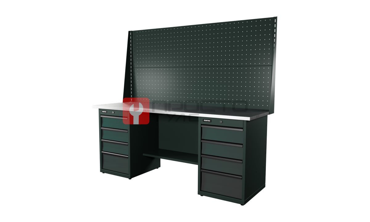  RUNTEC RTI20Z-TI4-TI4-P20-P20-7016 Верстак серии Industrial, 2000 мм, оцинк, тумба с 4-мя ящиками + тумба с 4-мя ящиками, экран 1000, серый RAL  (0)