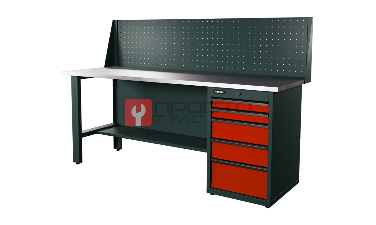  RUNTEC RTI20Z-TI5-NI-P20-3020 Верстак серии Industrial, 2000 мм, оцинк, тумба с 5-ю ящиками, экран 500, красный RAL 3020 (0)