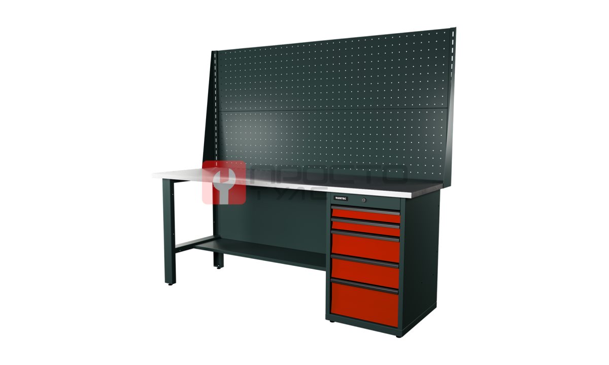  RUNTEC RTI20Z-TI5-NI-P20-P20-3020 Верстак серии Industrial, 2000 мм, оцинк, тумба с 5-ю ящиками, экран 1000, красный RAL 3020 (0)