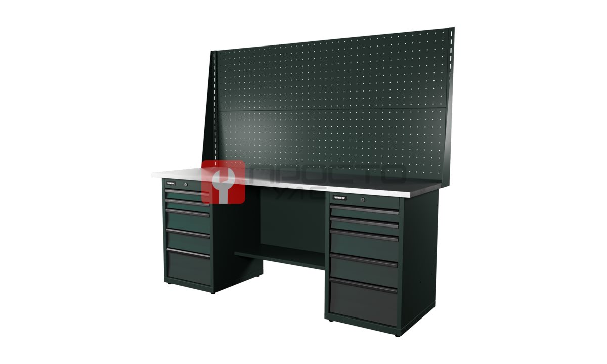  RUNTEC RTI20Z-TI5-TI5-P20-P20-7016 Верстак серии Industrial, 2000 мм, оцинк, тумба с 5-ю ящиками + тумба с 5-ю ящиками, экран 1000, серый RAL 70 (0)