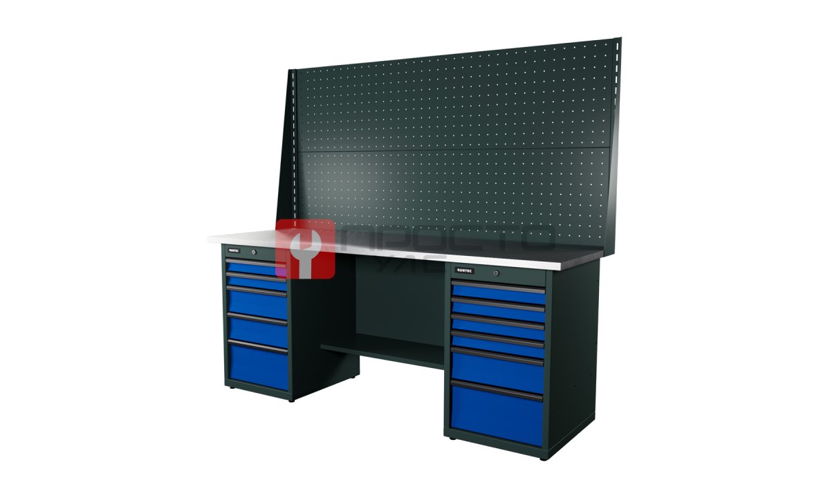  RUNTEC RTI20Z-TI5-TI6-P20-P20-5005 Верстак серии Industrial, 2000 мм, оцинк, тумба с 5-ю ящиками + тумба с 6-ю ящиками, экран 1000, синий RAL 50 (0)