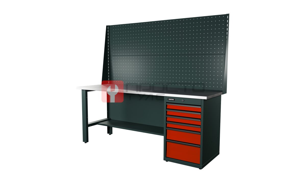  RUNTEC RTI20Z-TI6-NI-P20-P20-3020 Верстак серии Industrial, 2000 мм, оцинк, тумба с 6-ю ящиками, экран 1000, красный RAL 3020 (0)