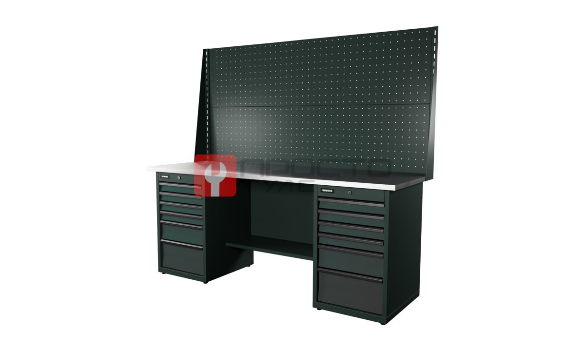  RUNTEC RTI20Z-TI6-TI6-P20-P20-7016 Верстак серии Industrial, 2000 мм, оцинк, тумба с 6-ю ящиками + тумба с 6-ю ящиками, экран 1000, серый RAL 70 (0)