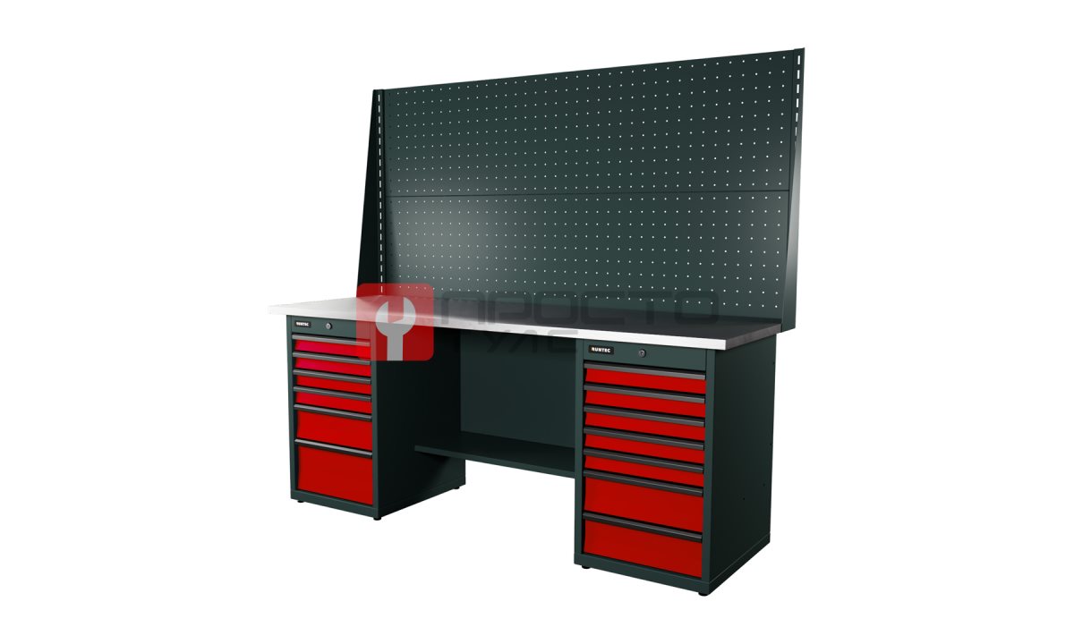  RUNTEC RTI20Z-TI7-TI6-P20-P20-3020 Верстак серии Industrial, 2000 мм, оцинк, тумба с 7-ю ящиками + тумба с 6-ю ящиками, экран 1000, красный RAL  (0)