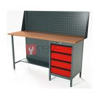  RUNTEC RTS16F-TS4-NS-P16-3020 Верстак серии Standart, 1600 мм, фанера, тумба с 4-мя ящиками, экран 500, красный RAL 3020 мни (0)