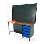  RUNTEC RTS16F-TS4-NS-P16-P16-5005 Верстак серии Standart, 1600 мм, фанера, тумба с 4-мя ящиками, экран 1000, синий RAL 5005 мни (0)