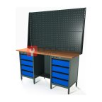  RUNTEC RTS16F-TS4-TS4-P16-P16-5005 Верстак серии Standart, 1600 мм, фанера, тумба с 4-мя ящиками + тумба с 4-мя ящиками, экран 1000, синий RAL 5 мни (0)